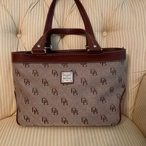Dooney & Bourke canvas & brown leather purse with cell phone pocket